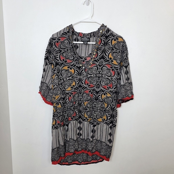 Angie Grey Black Sequin Beaded Bohemian Gypsy Indian Tunic Shirt Size Small - Picture 1 of 8